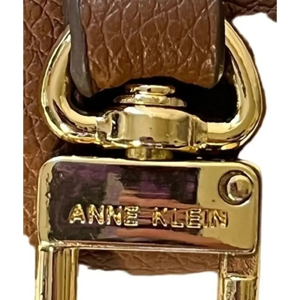 Anne Klein Brown Faux Leather Coin Purse Keychain Gold Clasp Charm